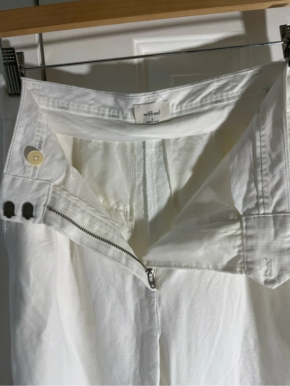 Wilfred Aritzia effortless pants white linen blend wide leg tailored trouser